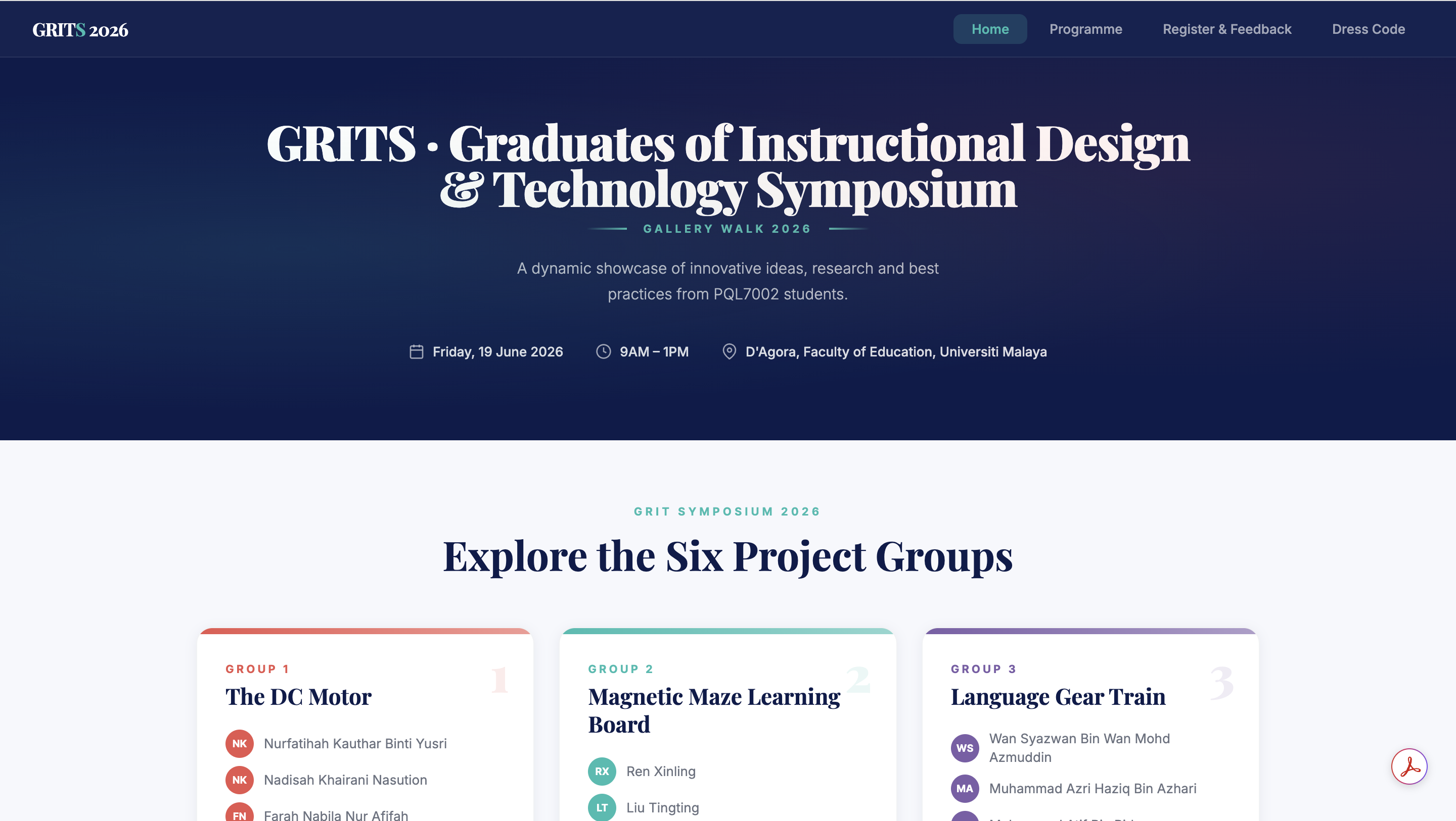 Screenshot of the grits2026.com event website